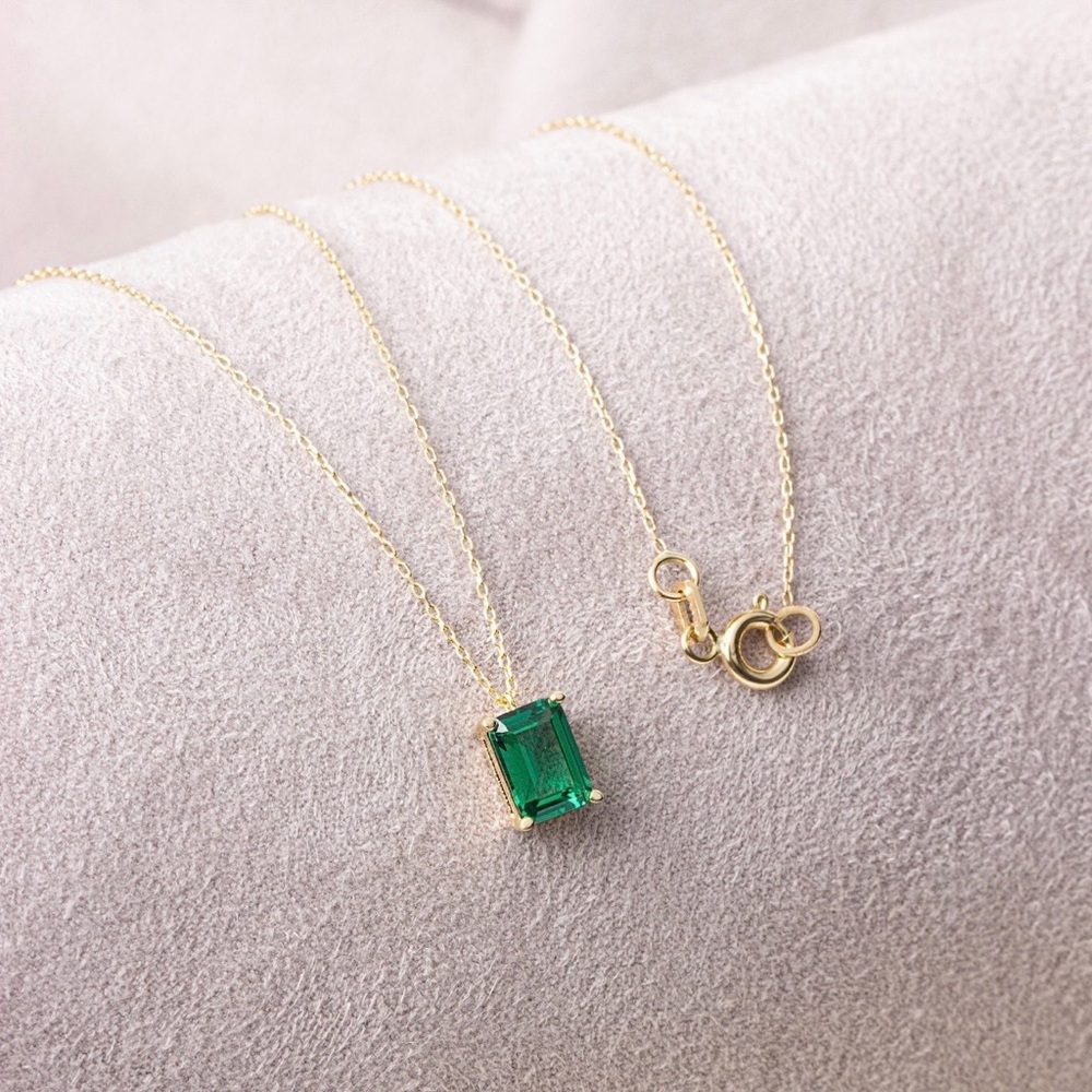 Emerald Rectangle Necklace 14k Solid White Gold, … - image 2